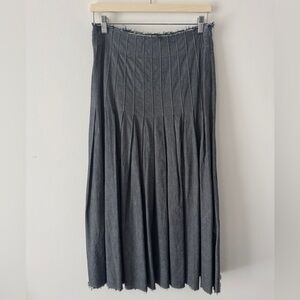 Zara Grey Denim Pleated Midi Skirt
